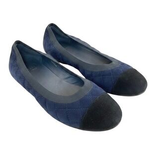 Stuart Weitzman Navy Quilted Suede Cap Toe Ballet Flats Blue Black 8M QW14274